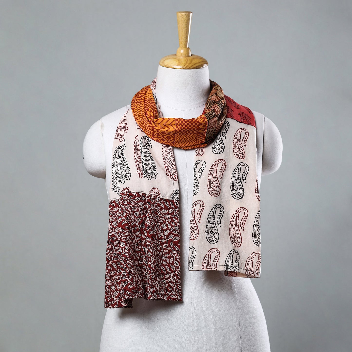 Multicolor Bagh Block Printed Patchwork Cotton Stole