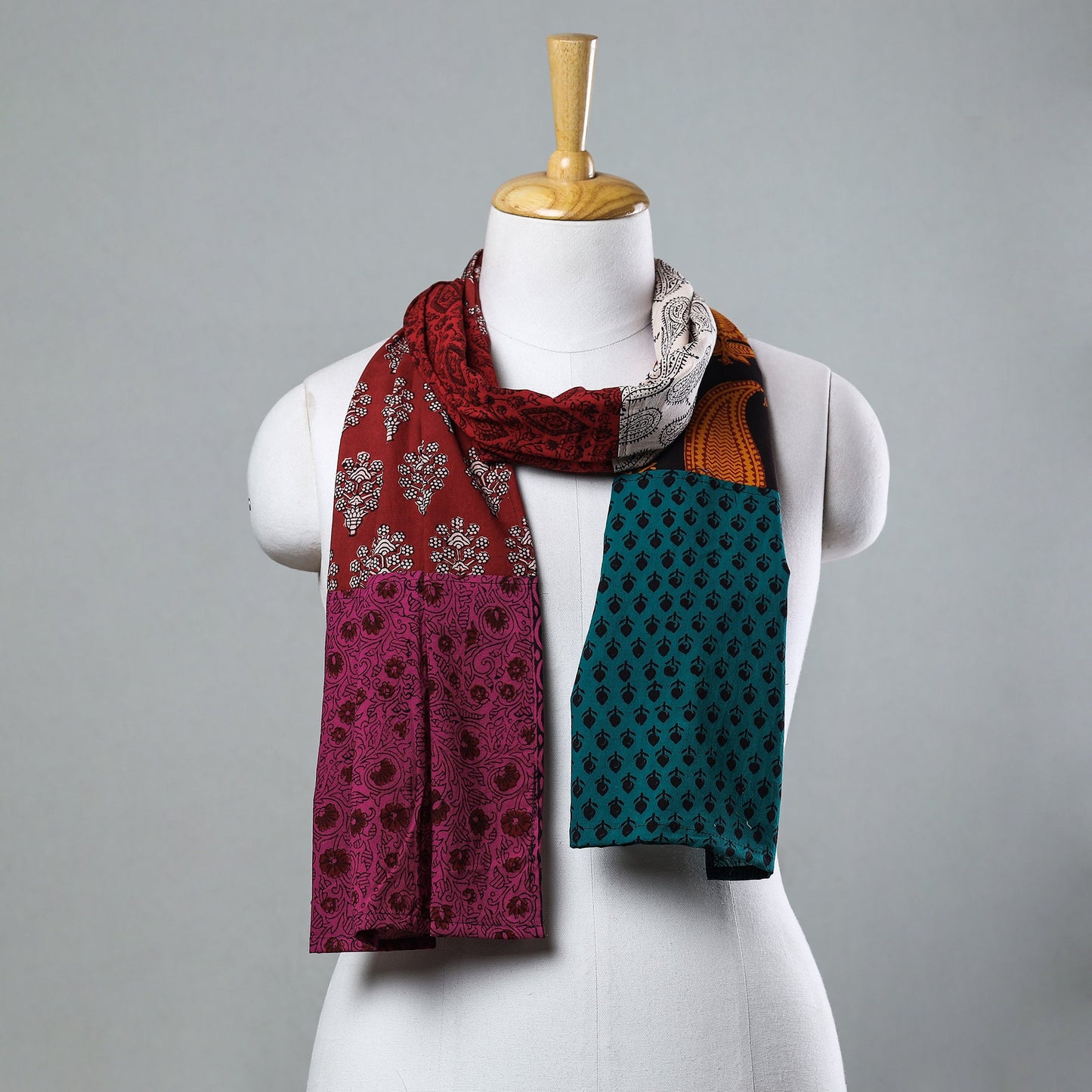 Multicolor Bagh Block Printed Patchwork Cotton Stole