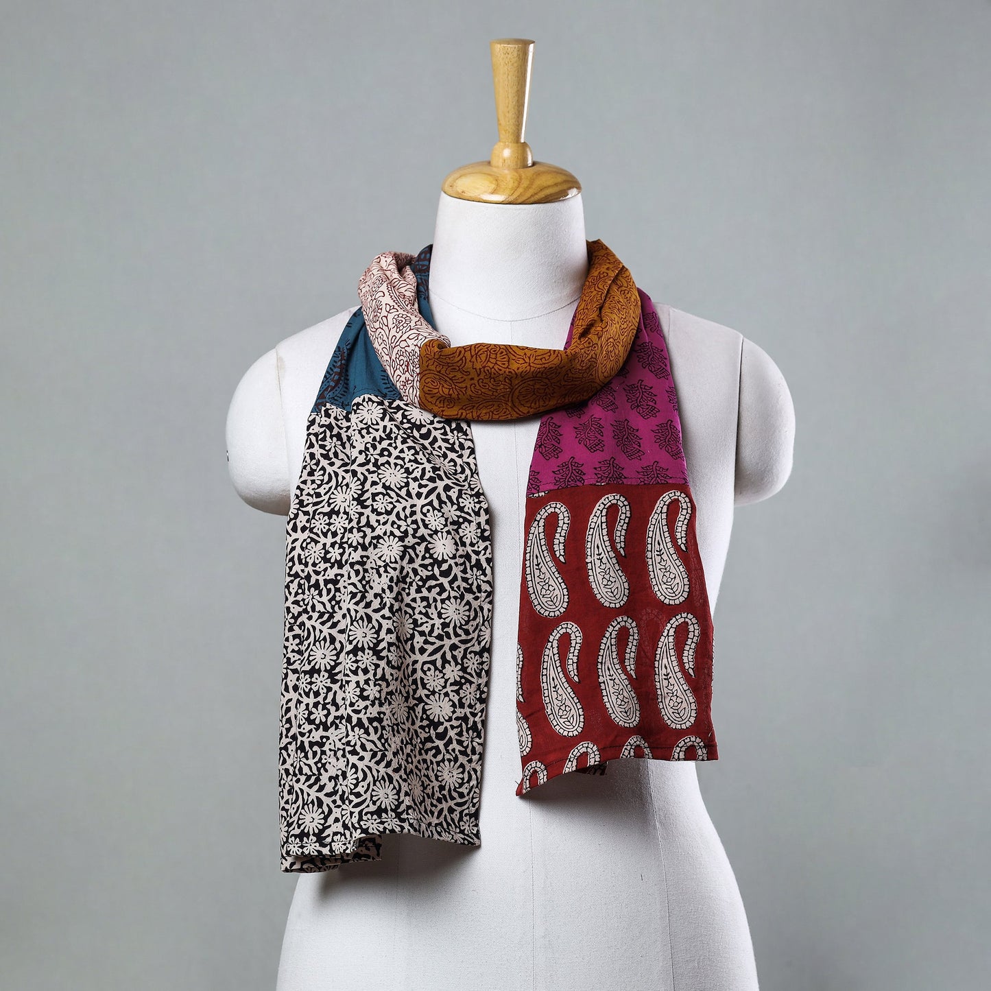 Multicolor Bagh Block Printed Patchwork Cotton Stole