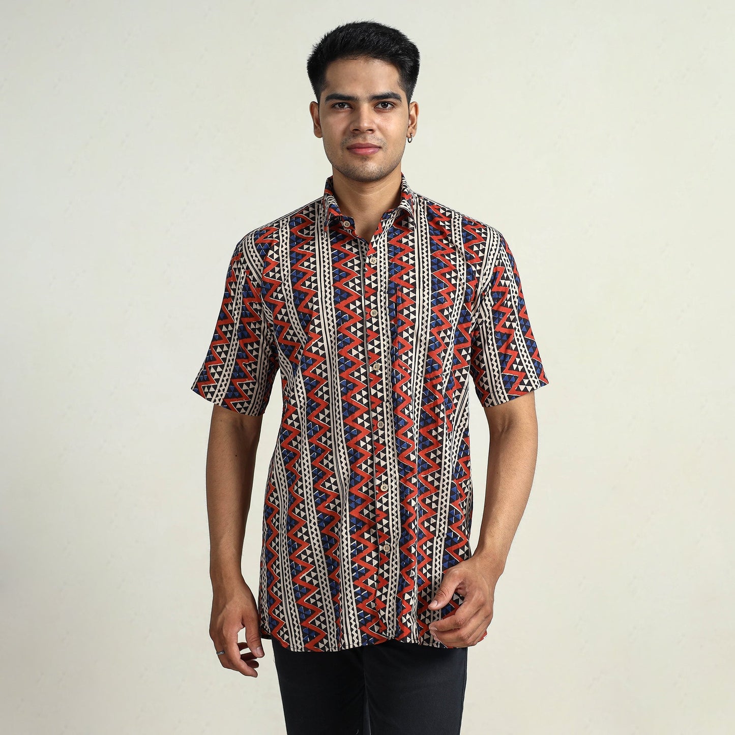 Buy Bagru Block Printed Cotton Men Half Sleeve Shirt 05