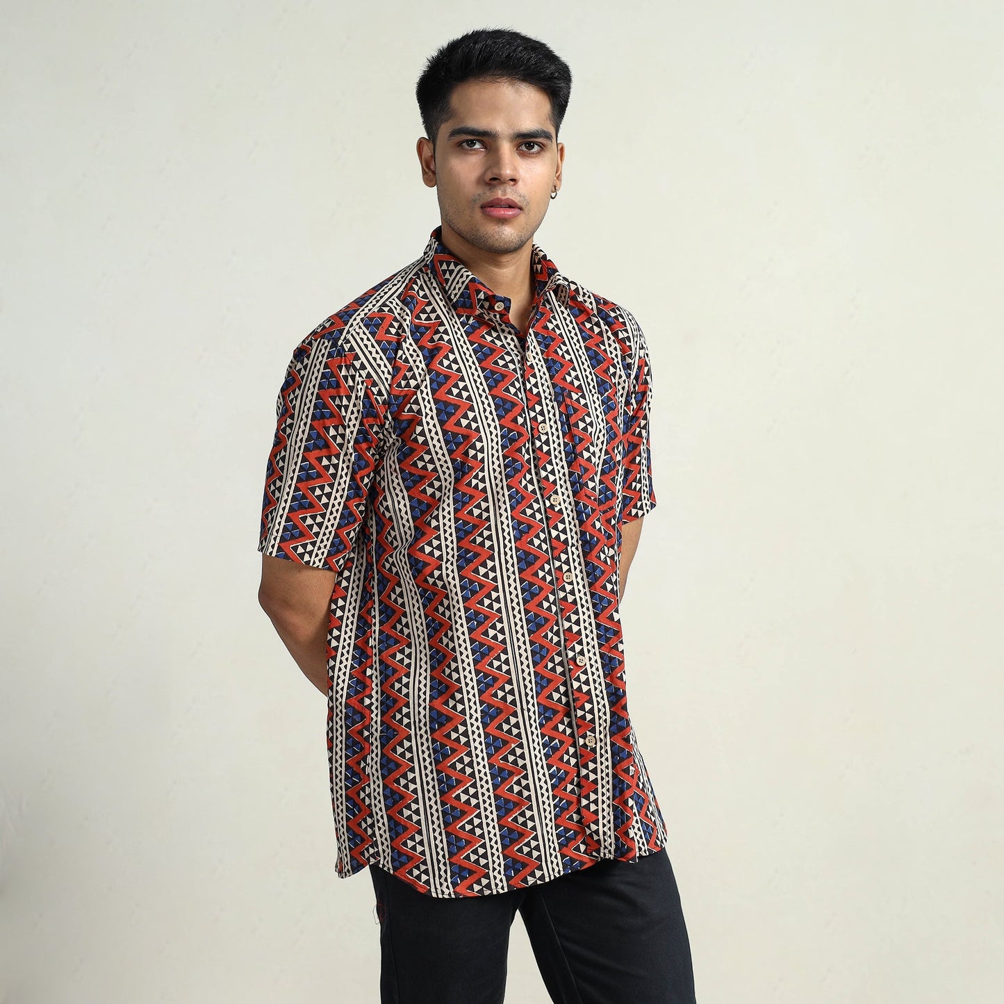 Buy Bagru Block Printed Cotton Men Half Sleeve Shirt 05