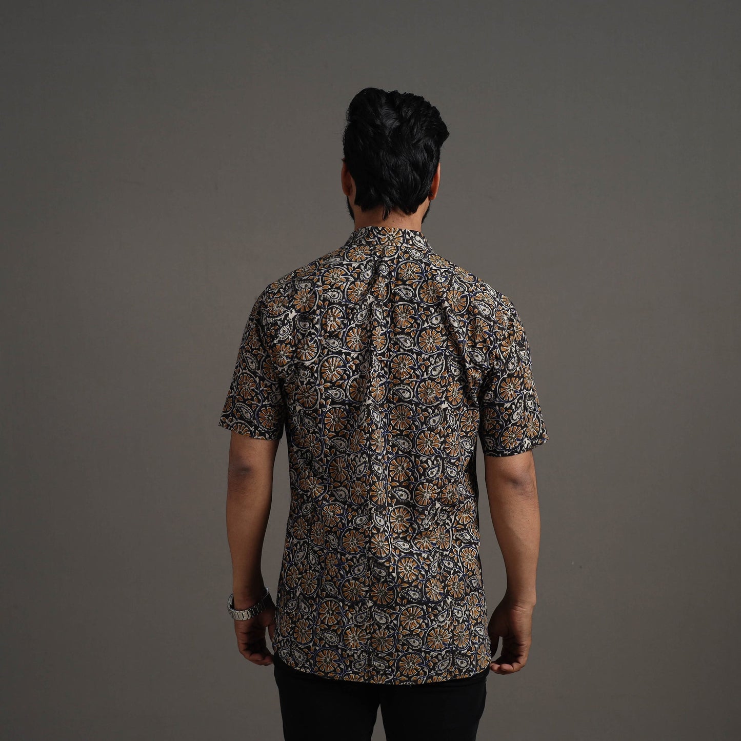Multicolor Bagru Block Printed Cotton Men Half Sleeve Shirt