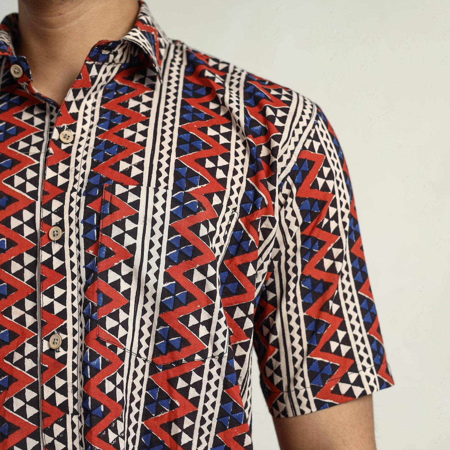 Buy Bagru Block Printed Cotton Men Half Sleeve Shirt 05