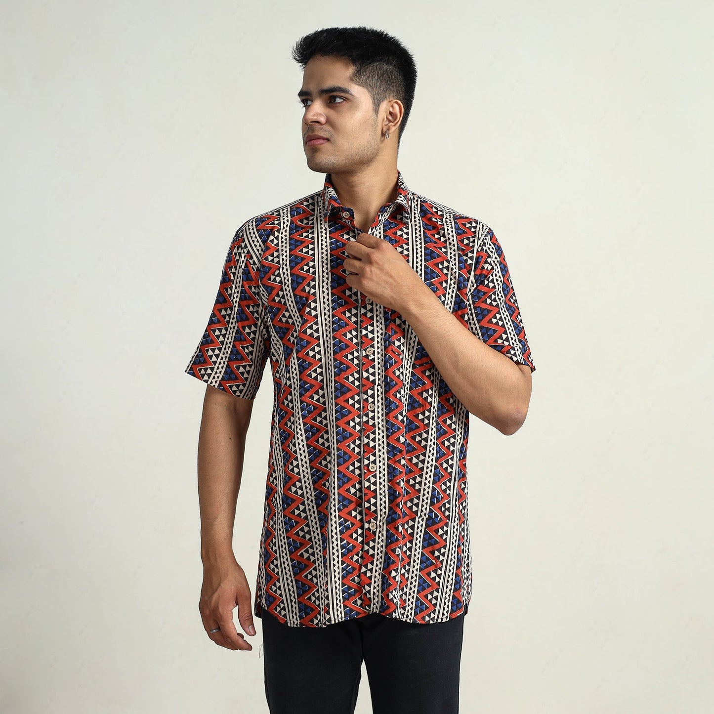 Buy Bagru Block Printed Cotton Men Half Sleeve Shirt 05