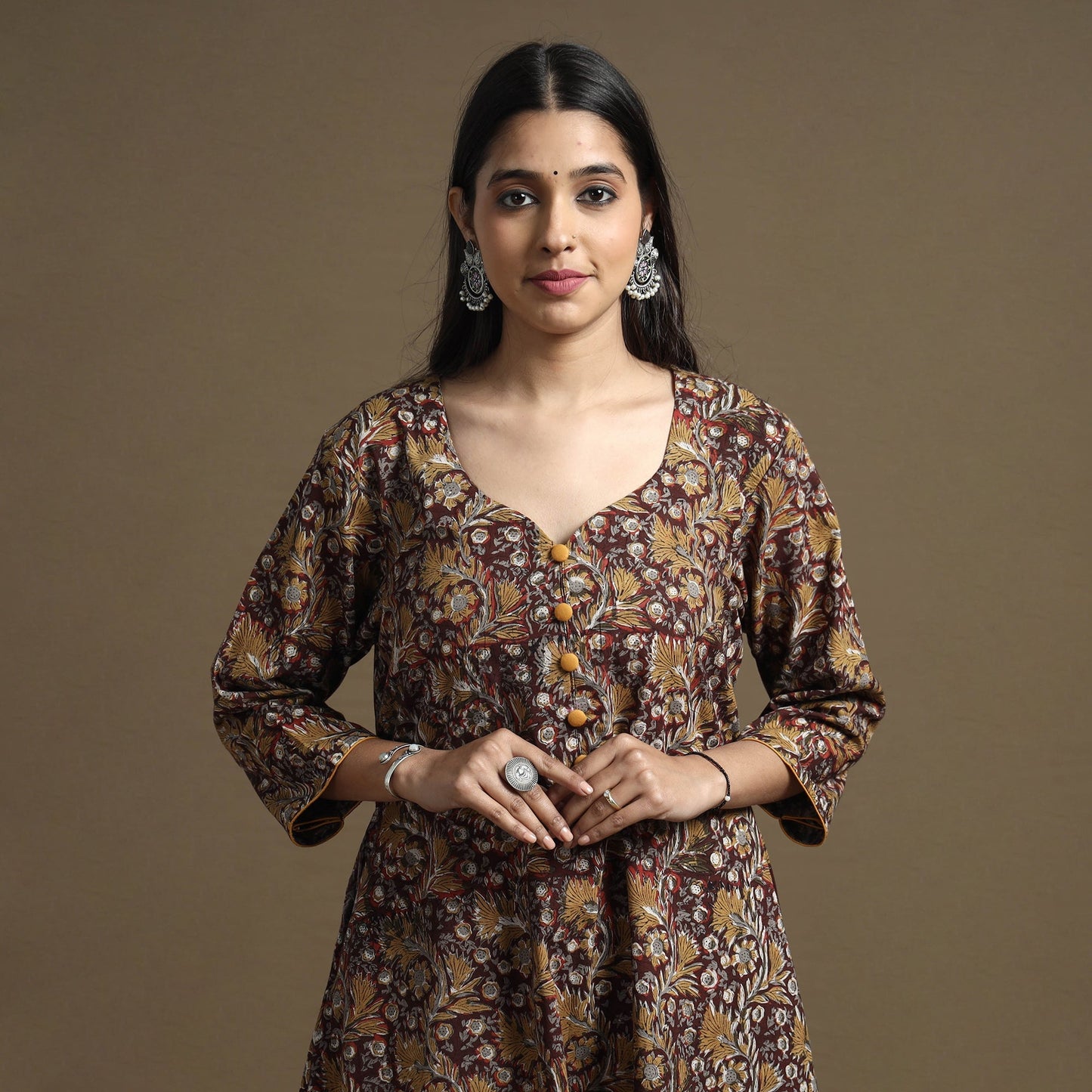 Buy Bagru Hand Block Printed Cotton A-Line Kurta Online at iTokri.com