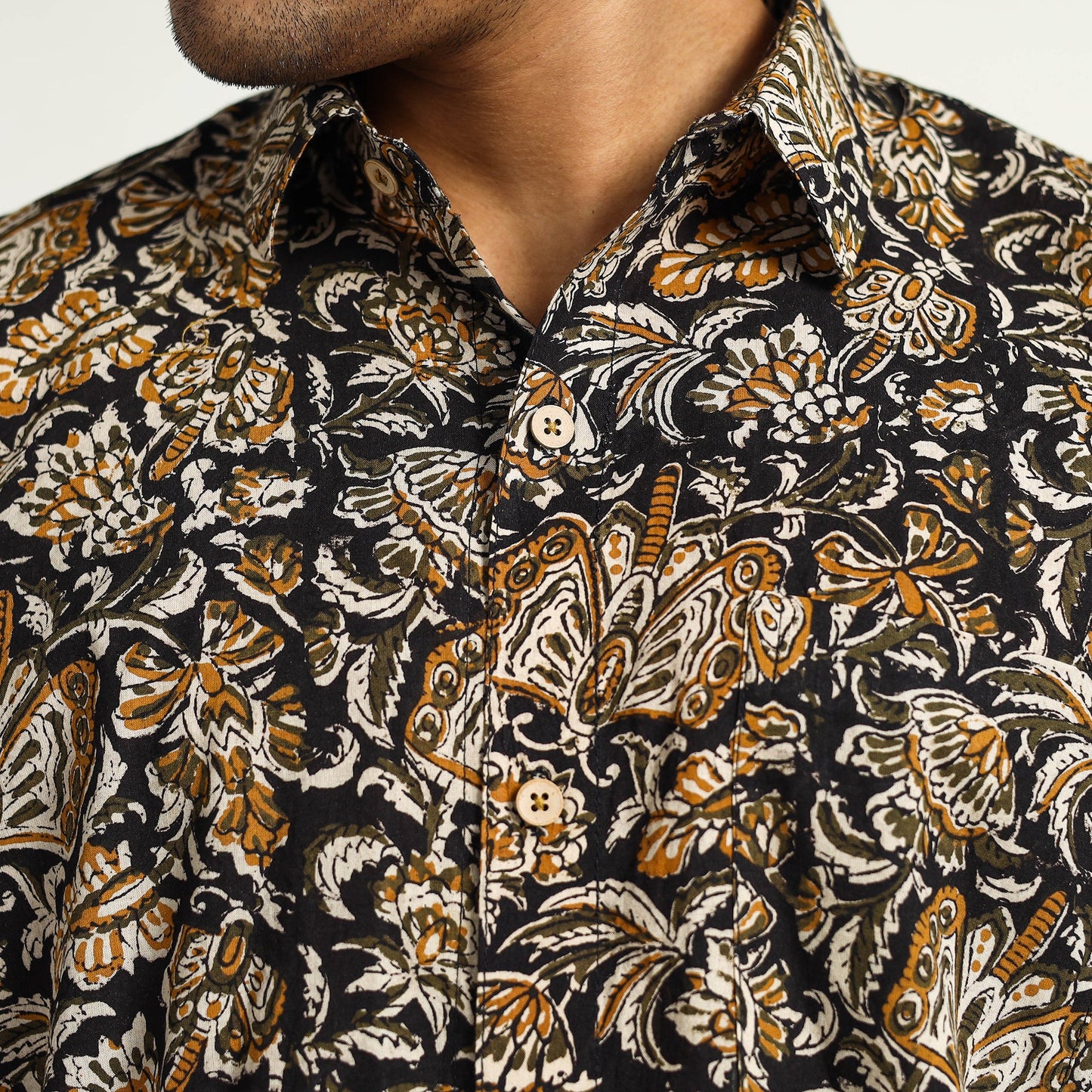 Multicolor Bagru Block Printed Cotton Men Half Sleeve Shirt