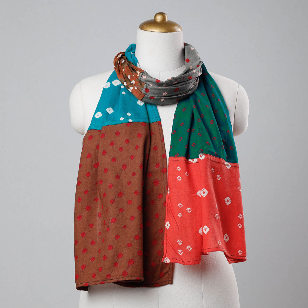 Bandhani Tie-Dye Patchwork Multicolor Soft Cotton Stole Online at iTokri.com