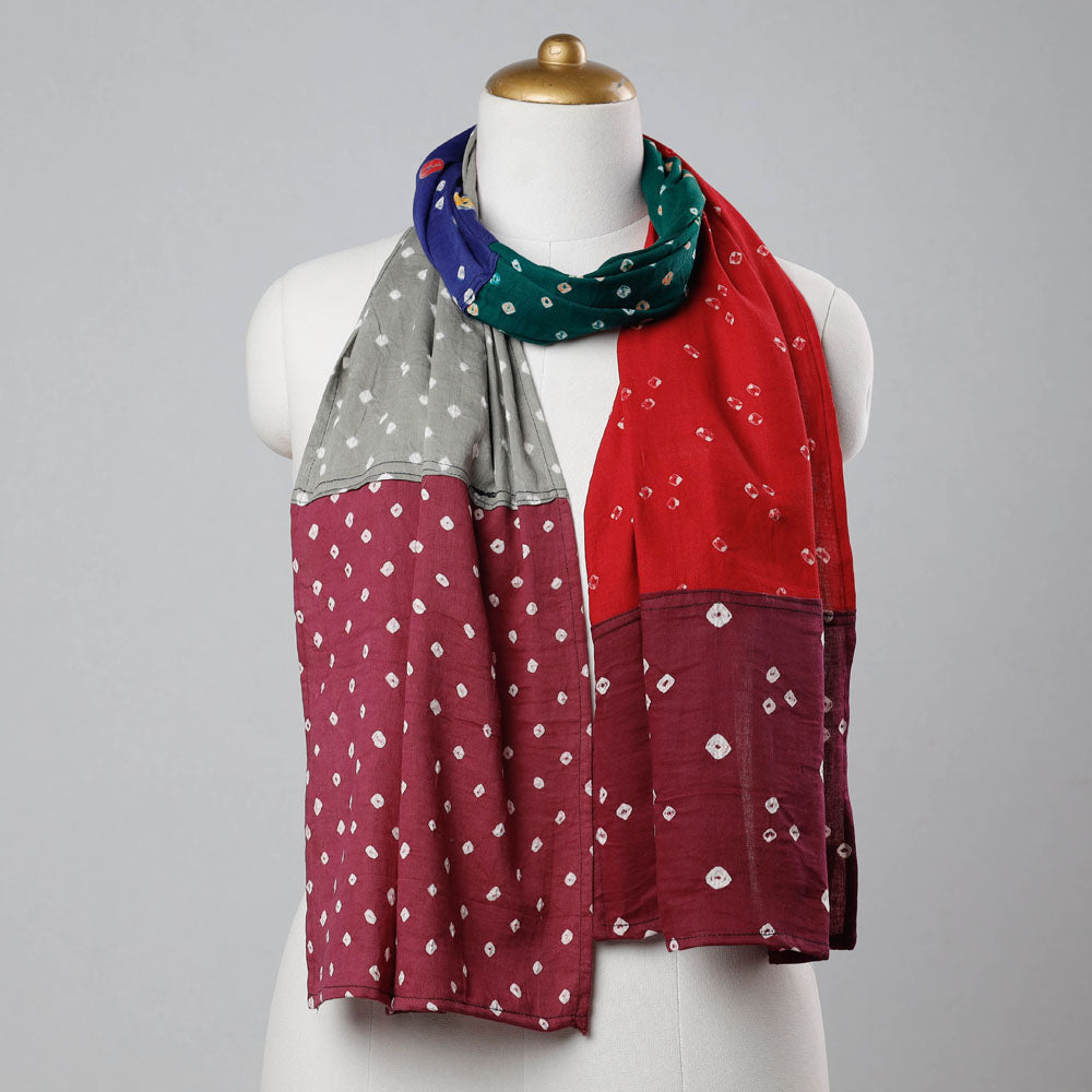 Bandhani Tie-Dye Patchwork Multicolor Soft Cotton Stole Online at iTokri.com