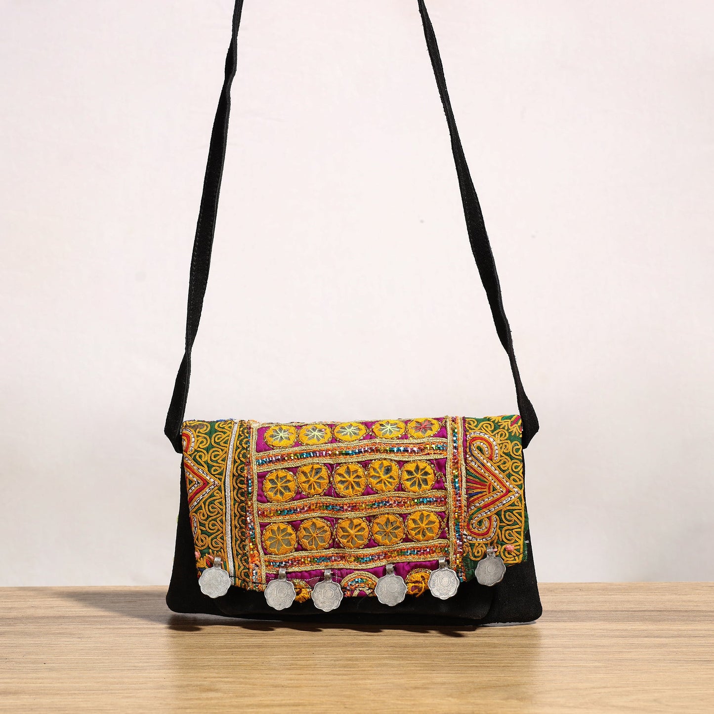 Buy Banjara Vintage Embroidery Mirror & Coin Work Sling Bag 04 Online l iTokri.com