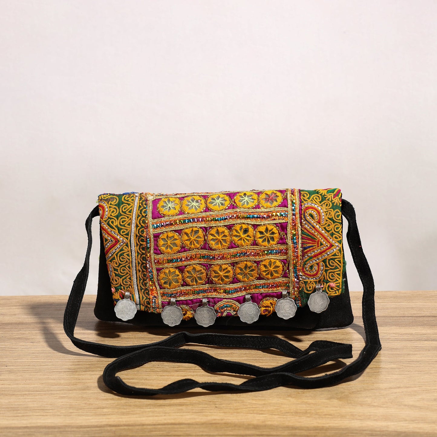 Buy Banjara Vintage Embroidery Mirror & Coin Work Sling Bag 04 Online l iTokri.com