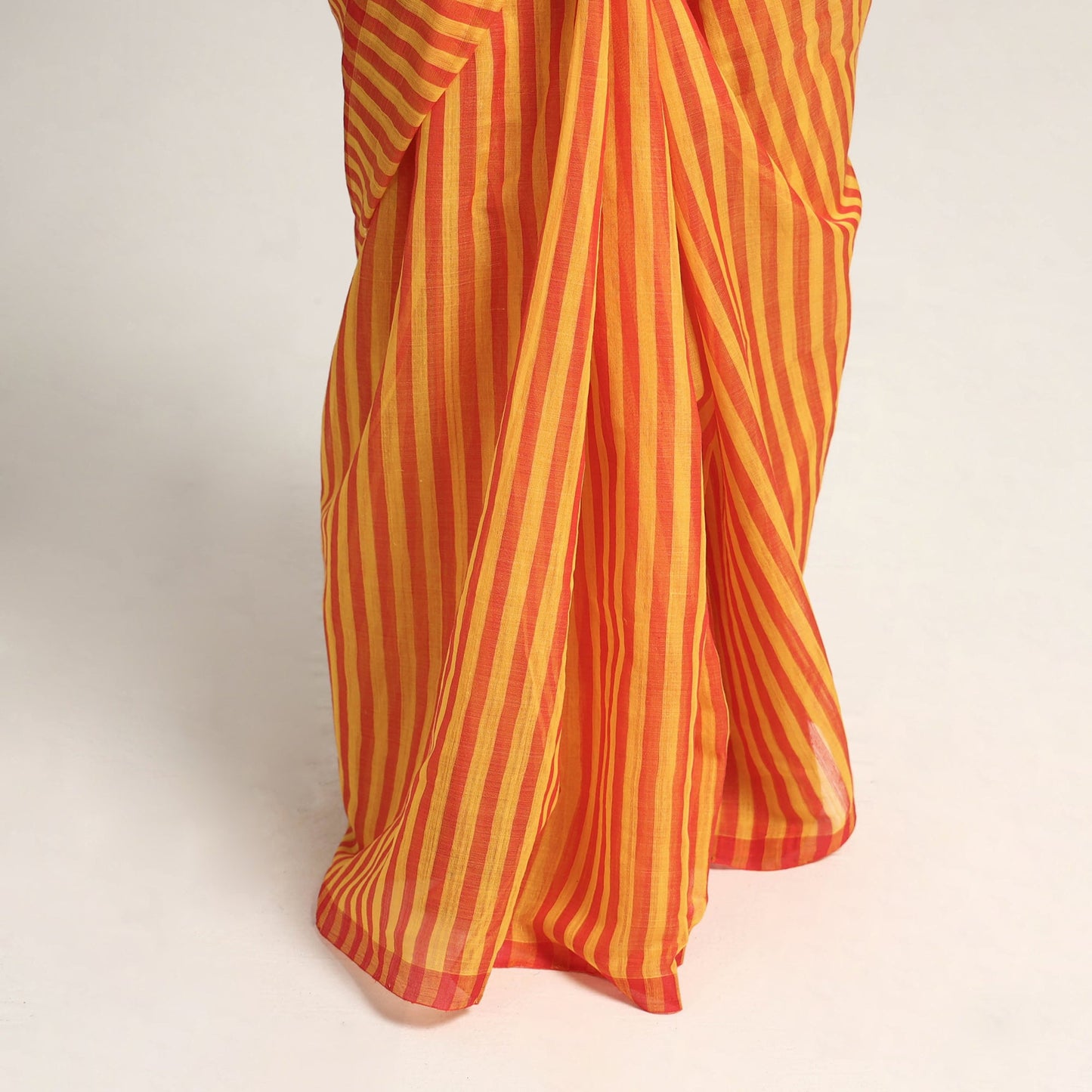 Yellow Base Silk Cotton Saree with Red Buti on Pallu & Red Stripes on Body Online l iTokri.com