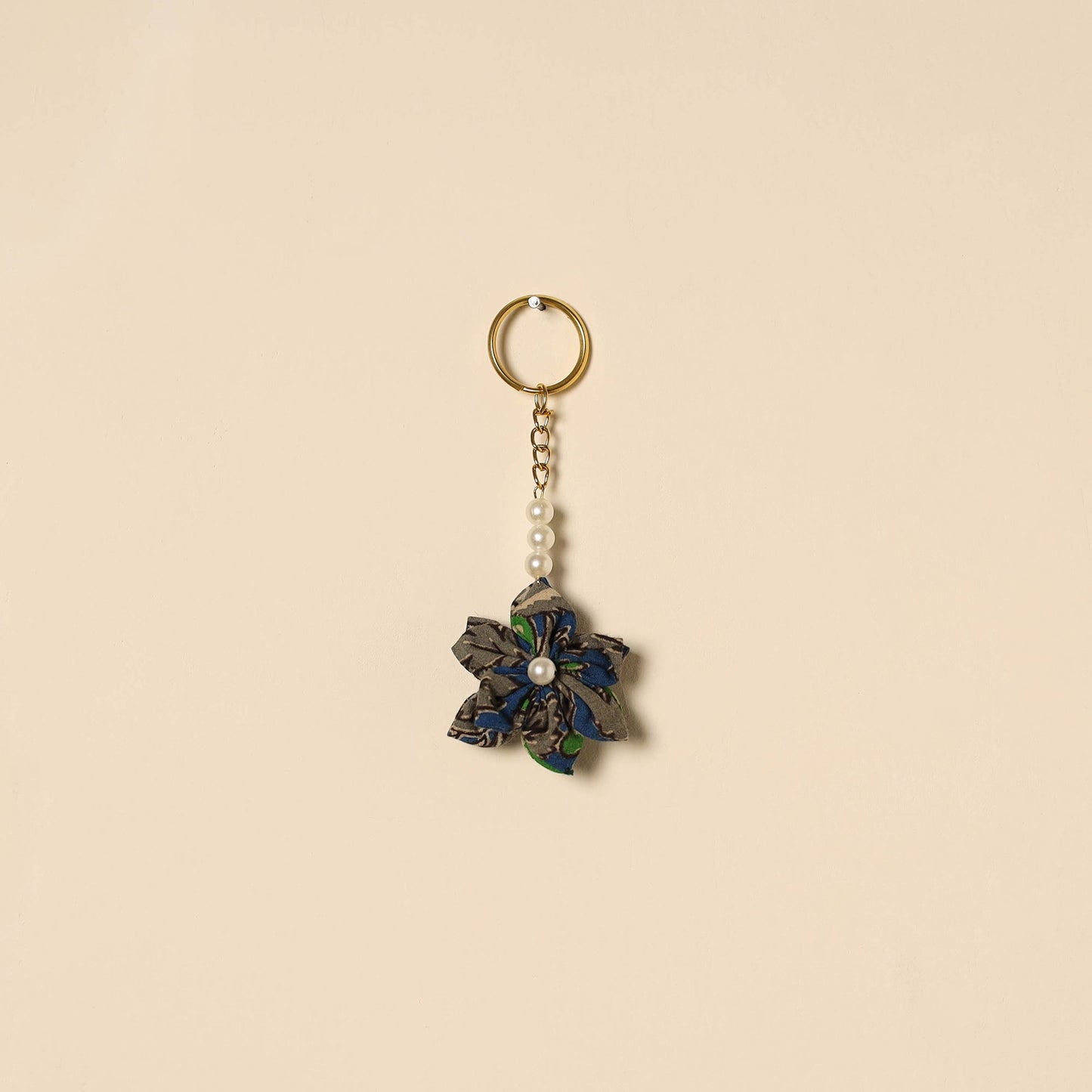 Beaded fabart flower keychain 14 - handcrafted
