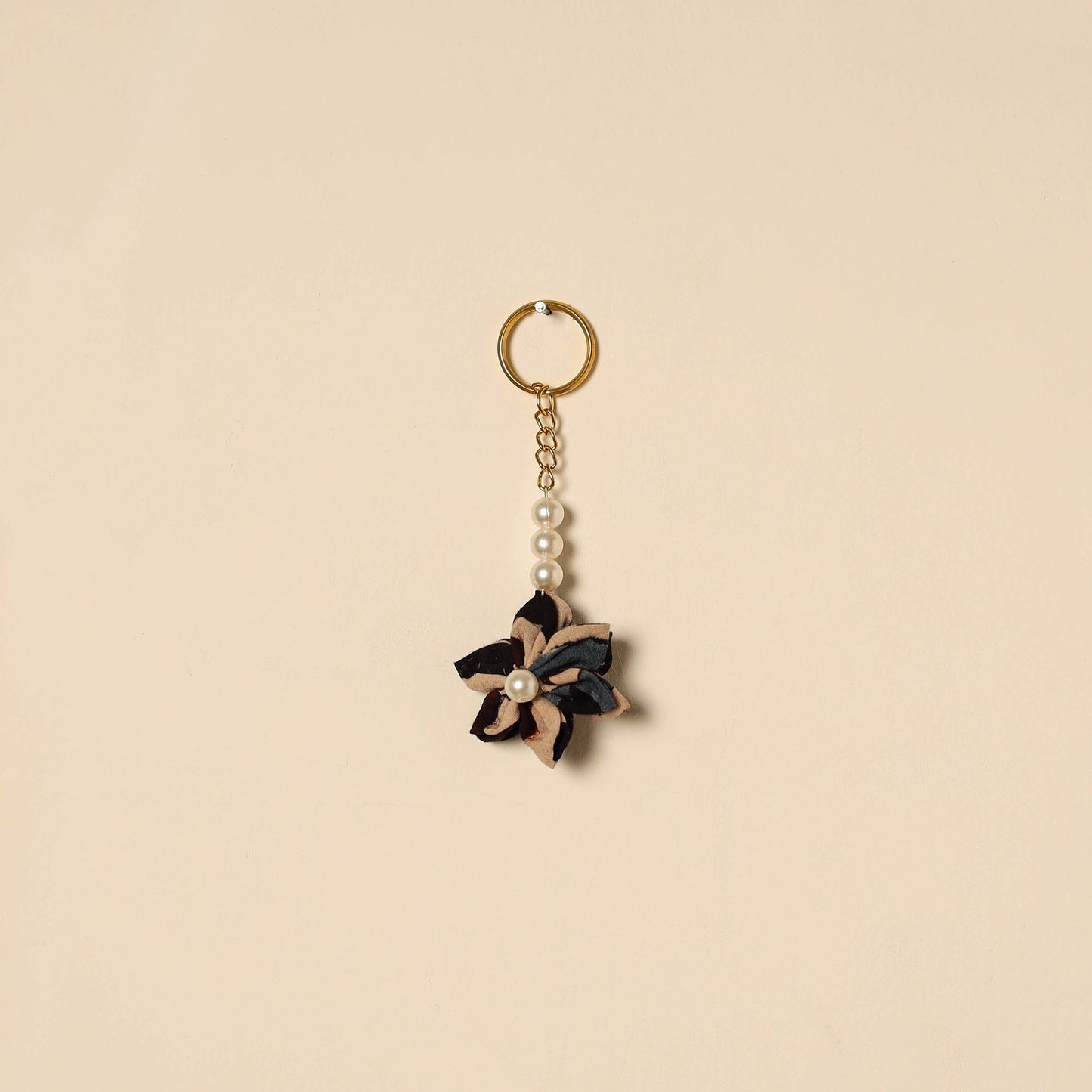 Beaded fabart flower keychain 28 - handcrafted