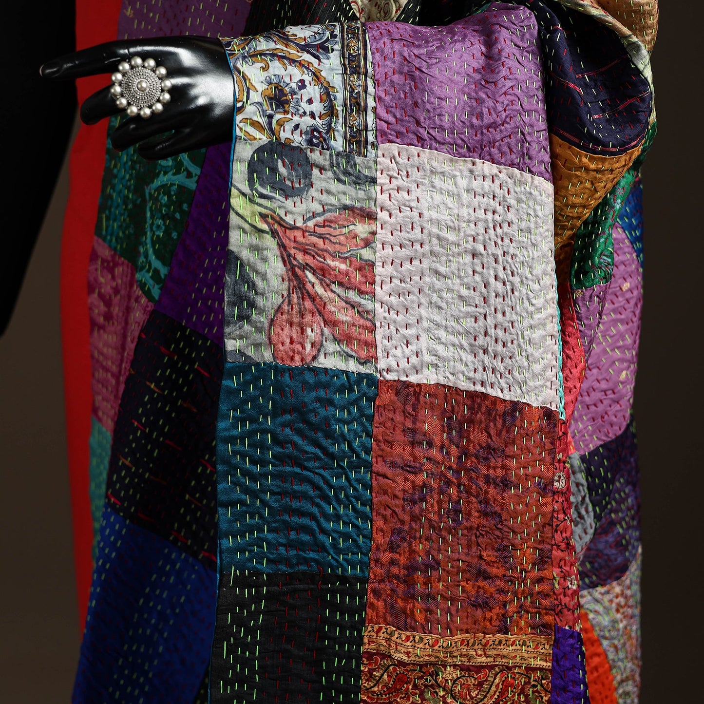 Multicolor - bengal hand embroidery patchwork reversible