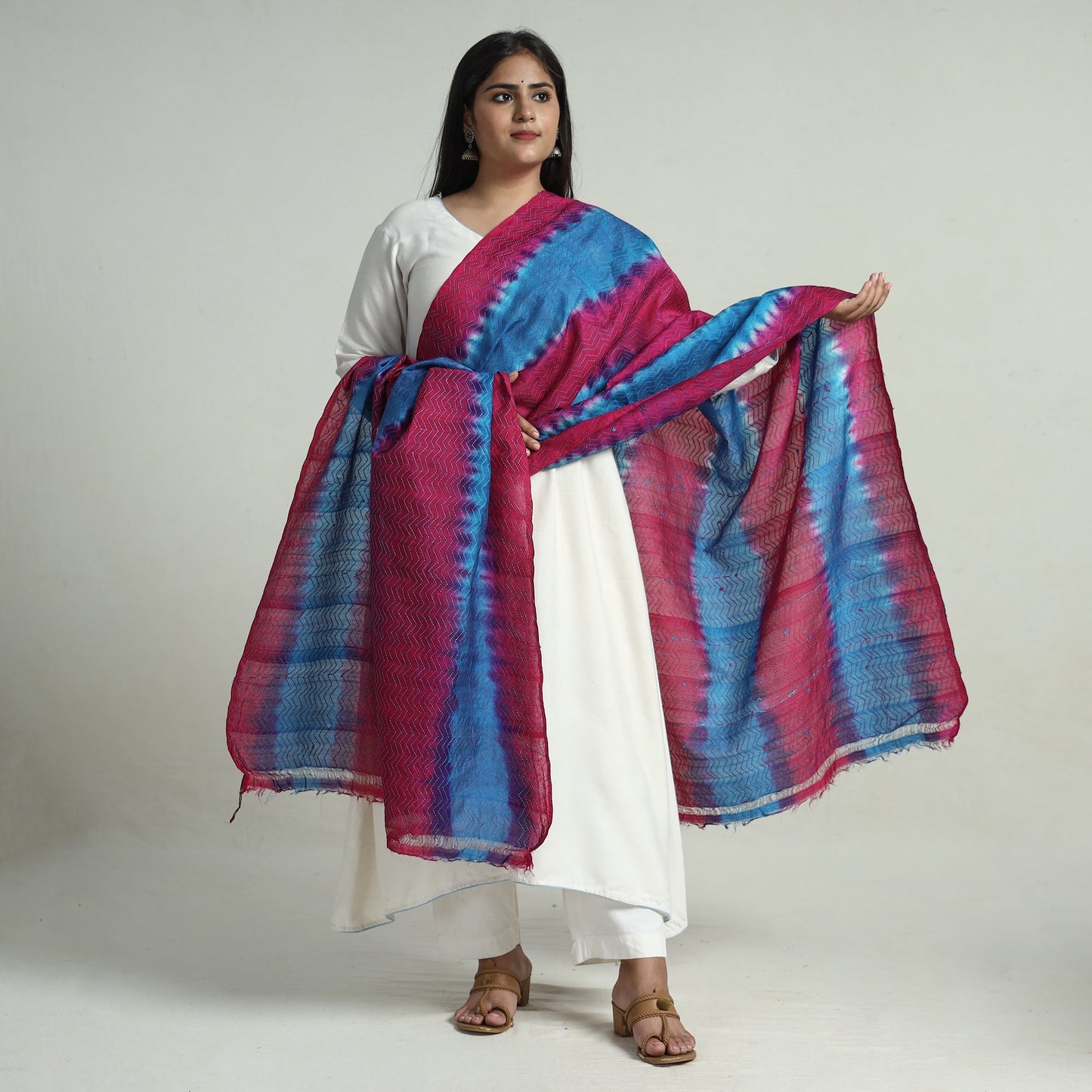 Bengal Kantha Embroidery Block Printed Silk Handloom Dupatta 11