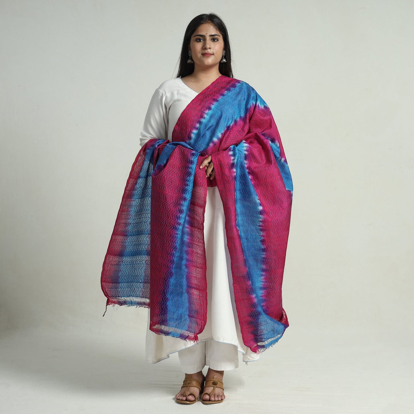 Bengal Kantha Embroidery Block Printed Silk Handloom Dupatta 11