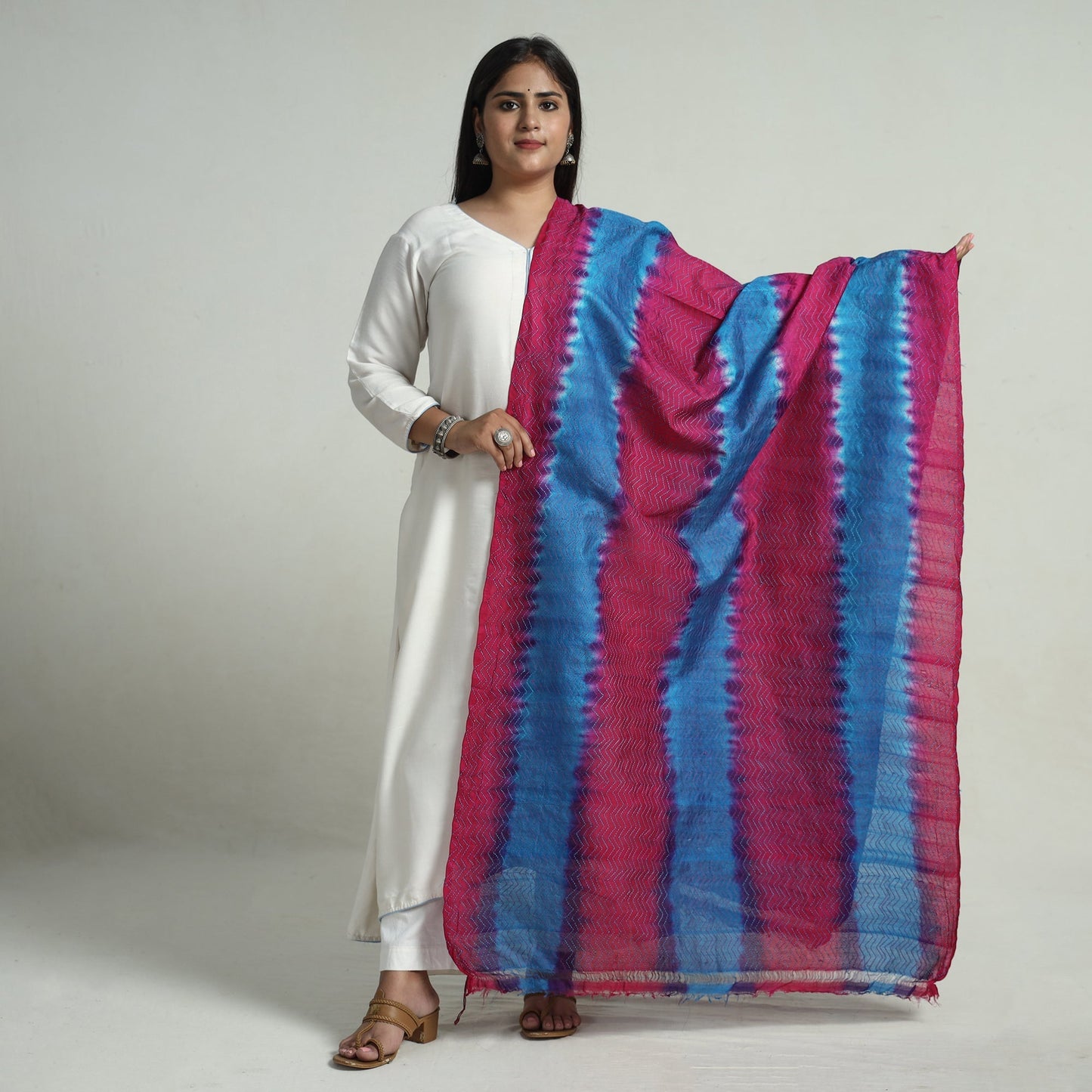 Bengal Kantha Embroidery Block Printed Silk Handloom Dupatta 11