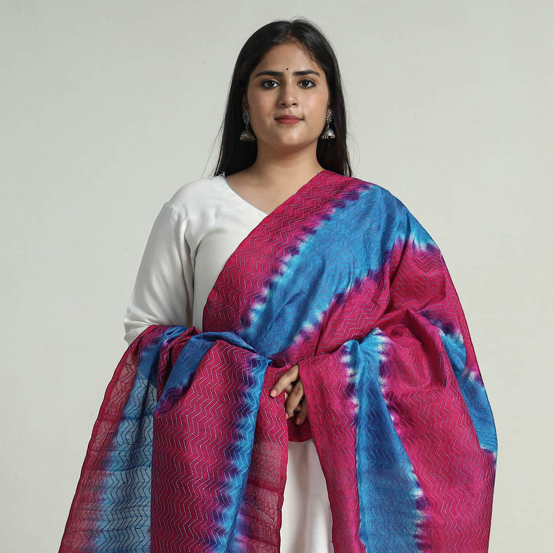 Bengal Kantha Embroidery Block Printed Silk Handloom Dupatta 11