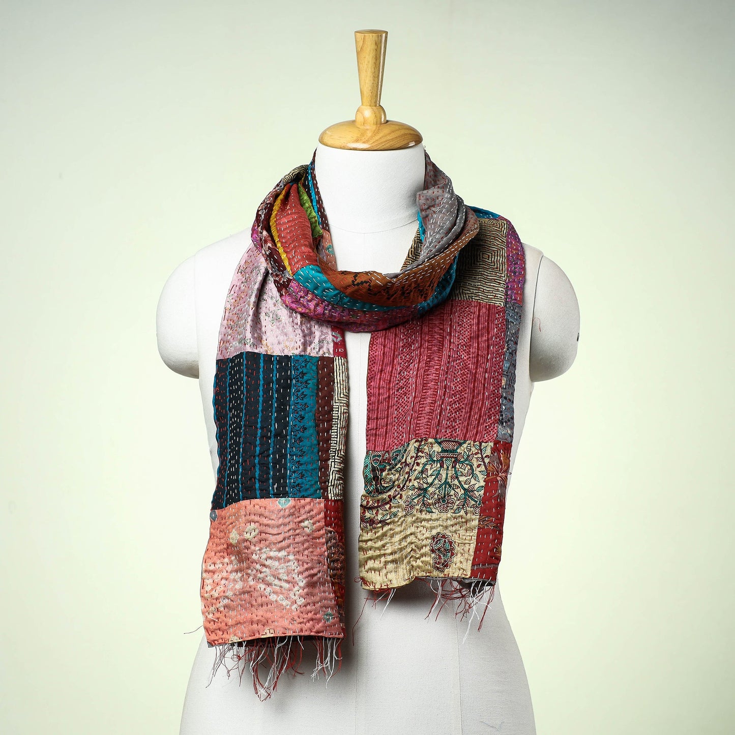 Bengal Kantha Embroidery Patchwork Reversible Silk Stole