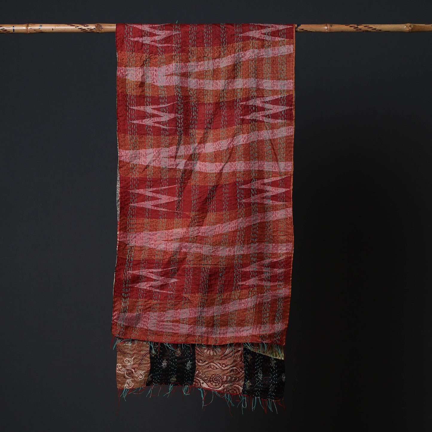 Bengal Kantha Embroidery Patchwork Reversible Silk Stole Online at iTokri.com