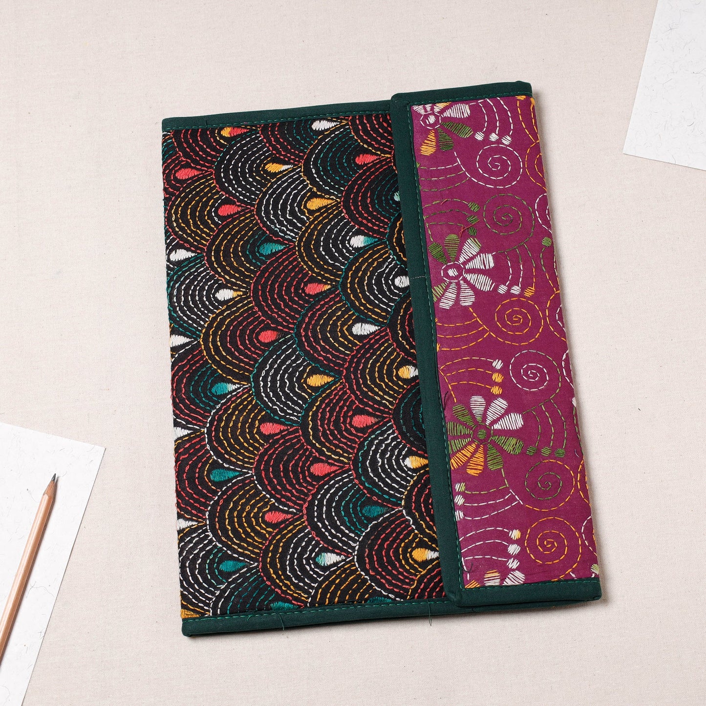 Multicolor Bengal Kantha Work Handcrafted File Folder