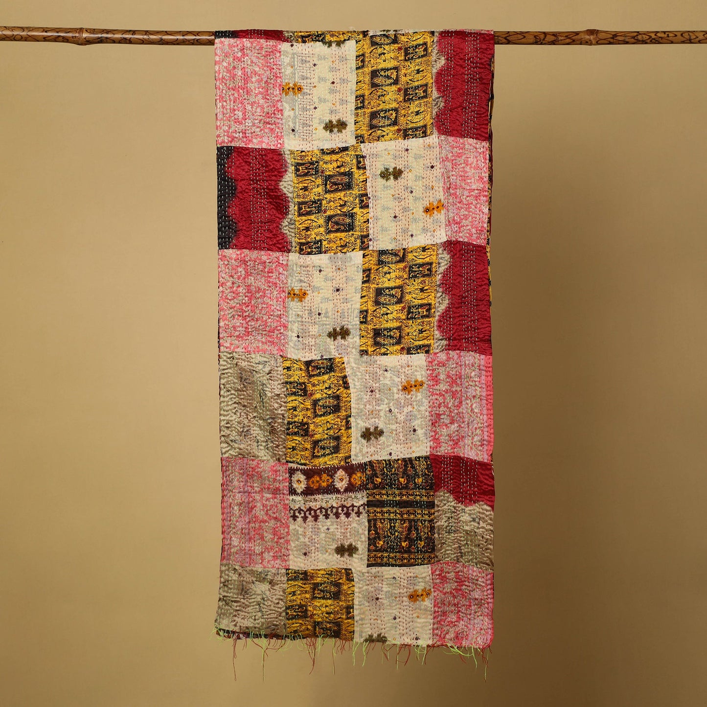 Buy Multicolor Bengal Kantha Work Reversible Patchwork Silk Stole