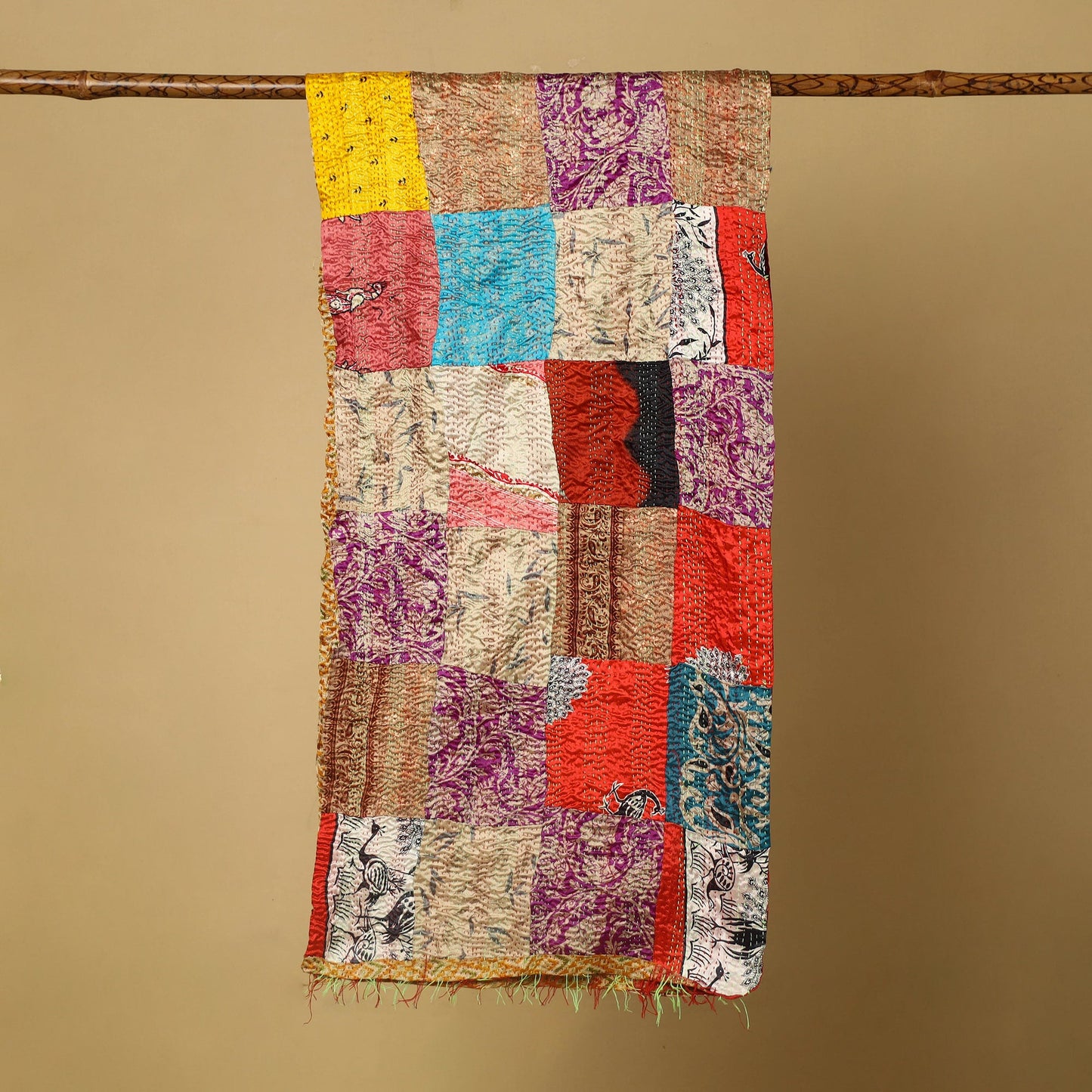 Buy Multicolor Bengal Kantha Work Reversible Patchwork Silk Stole