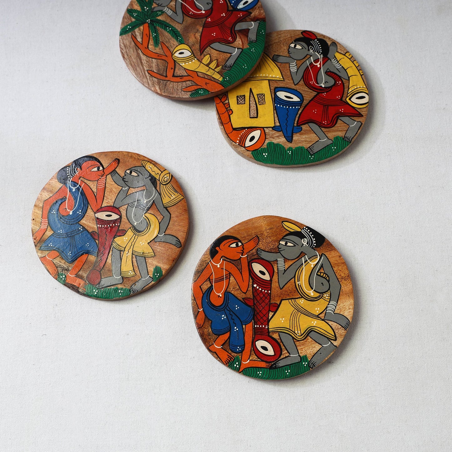 Bengal patua handpainted akashmoni wooden coasters (set