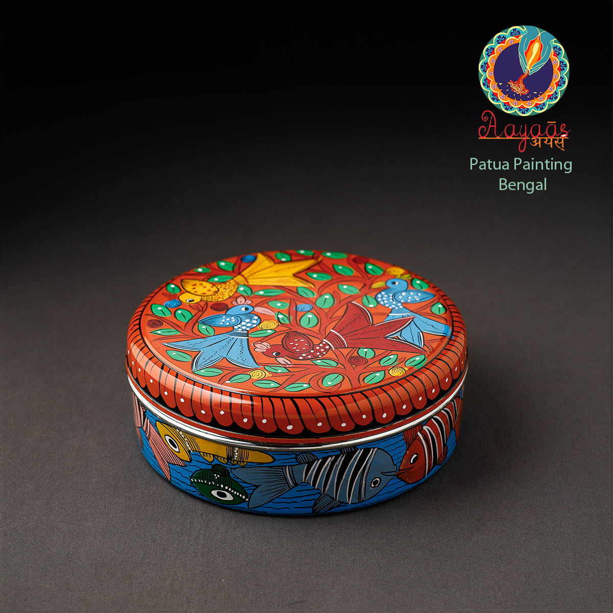 Bengal Patua Handpainted Stainless Steel Multicolor Masala Box