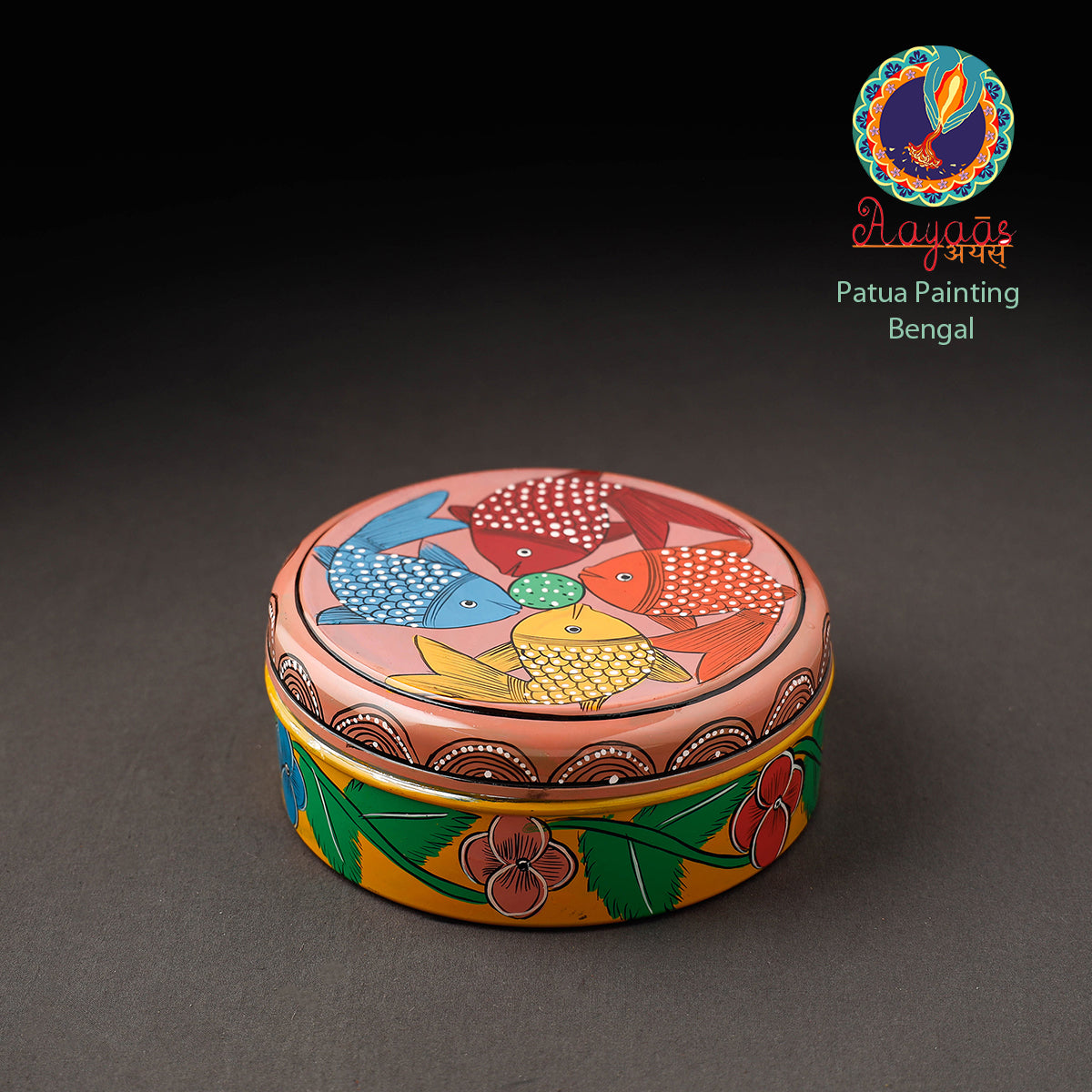 Bengal Patua Handpainted Stainless Steel Multicolor Masala Box