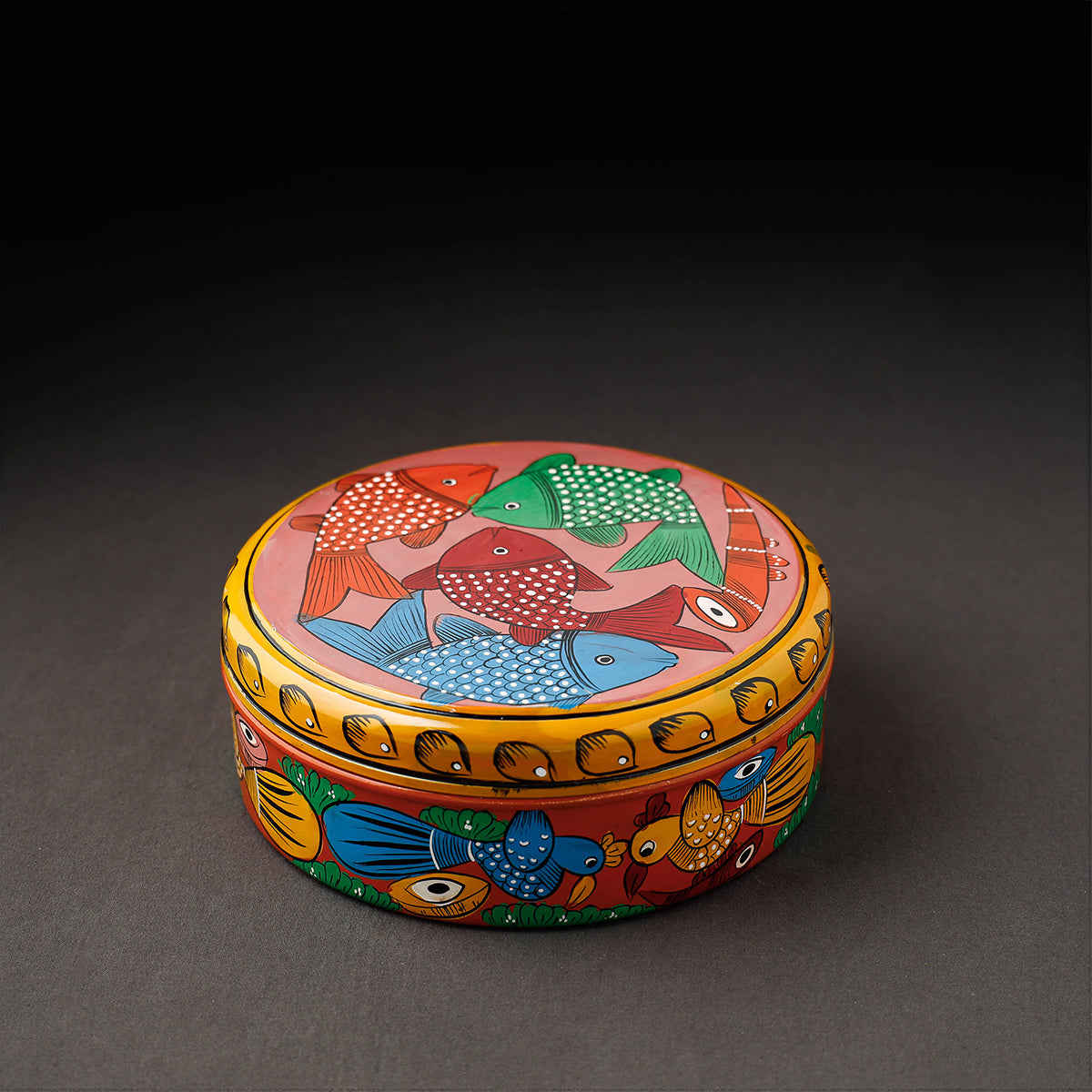 Bengal Patua Multicolor Handpainted Stainless Steel Masala Box
