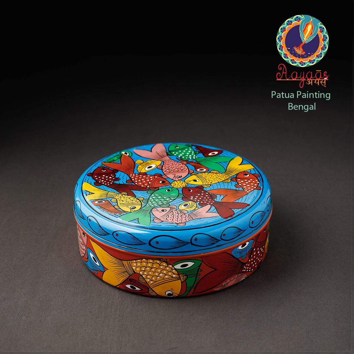 Bengal Patua Handpainted Stainless Steel Multicolor Masala Box