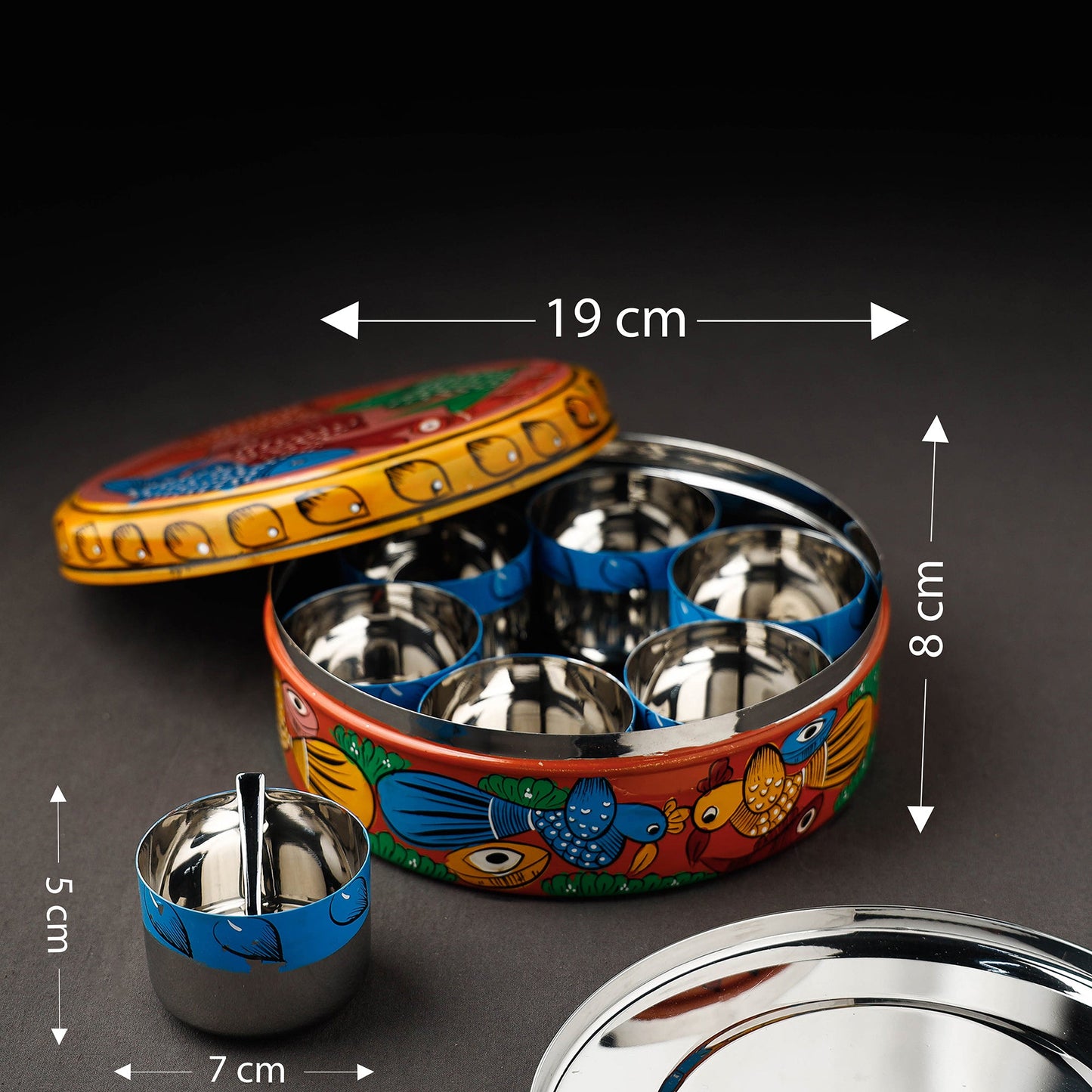 Bengal Patua Multicolor Handpainted Stainless Steel Masala Box