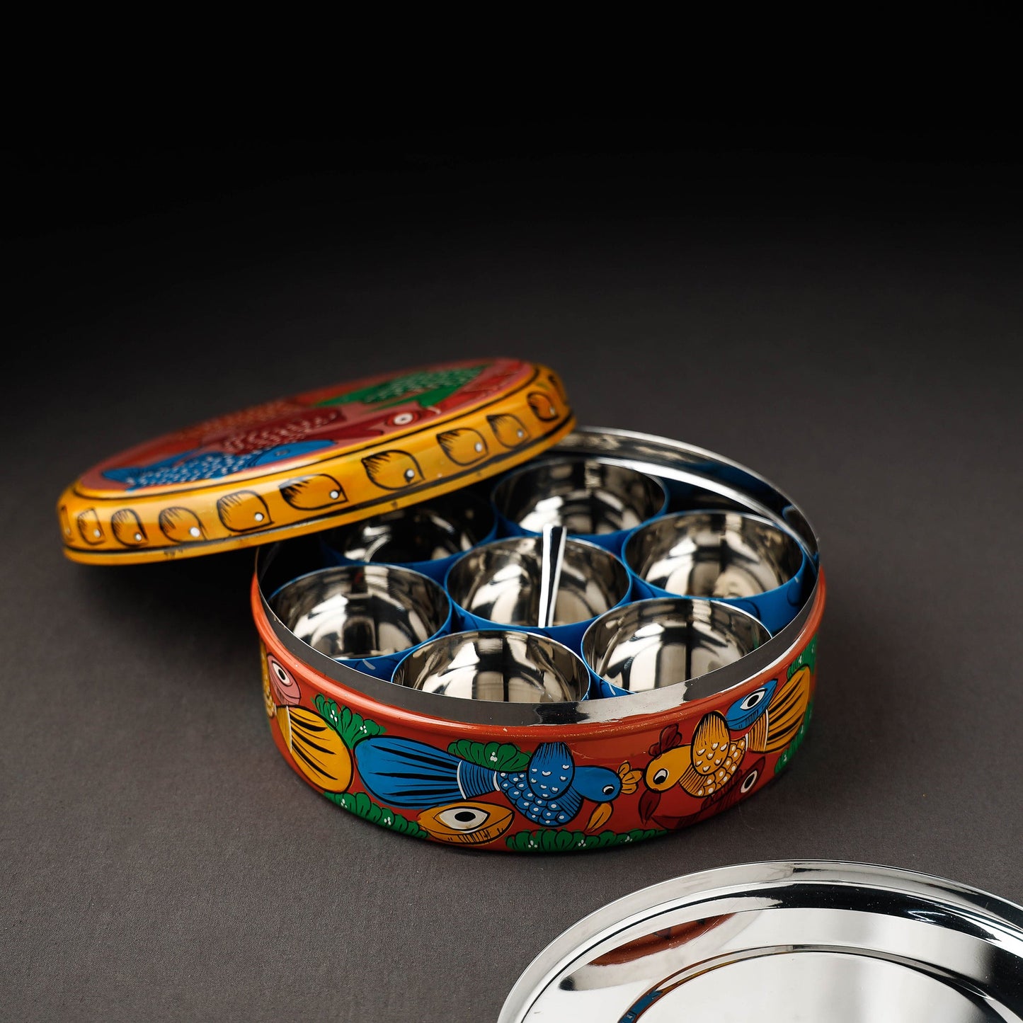 Bengal Patua Multicolor Handpainted Stainless Steel Masala Box