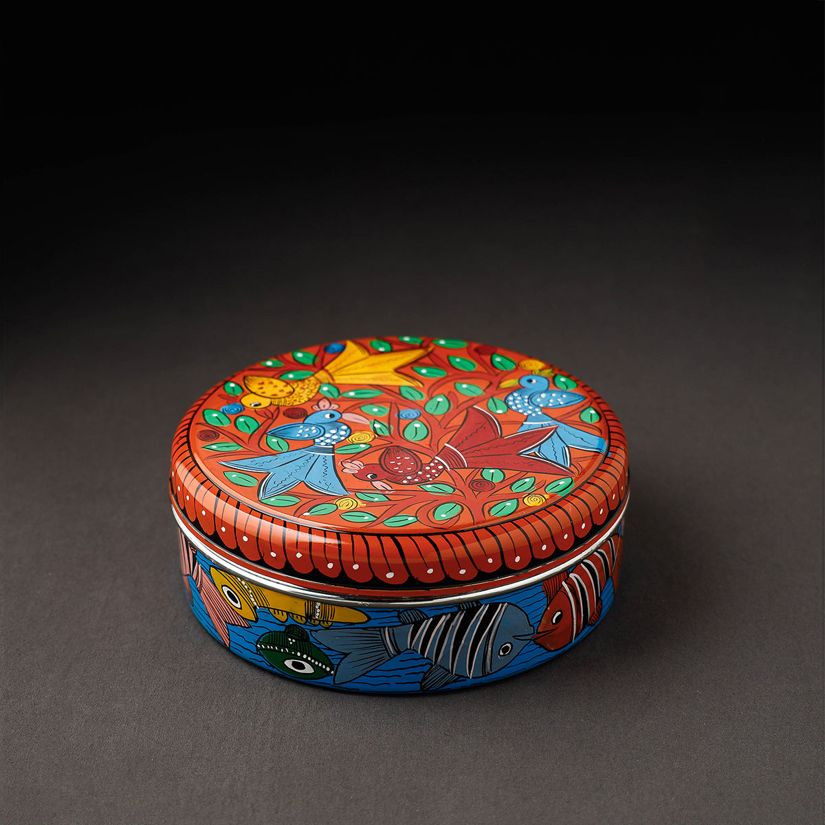 Bengal Patua Handpainted Stainless Steel Multicolor Masala Box