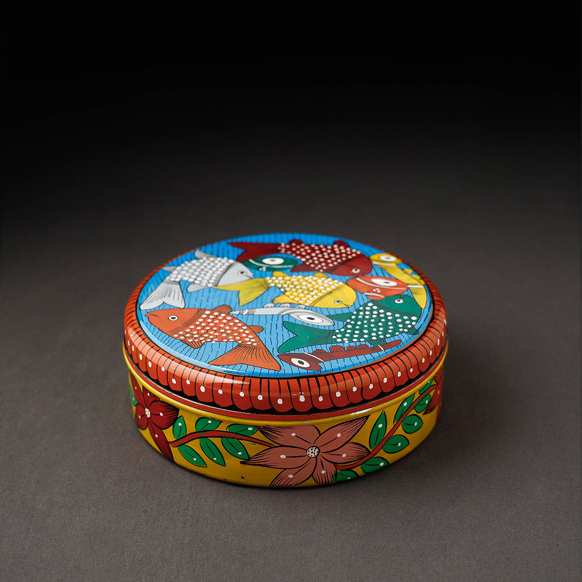 Bengal Patua Multicolor Handpainted Stainless Steel Masala Box