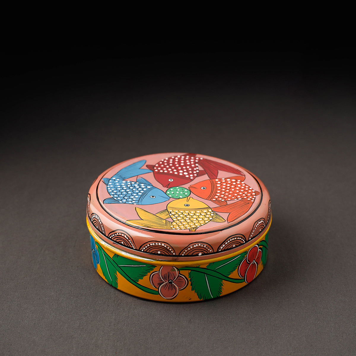 Bengal Patua Handpainted Stainless Steel Multicolor Masala Box