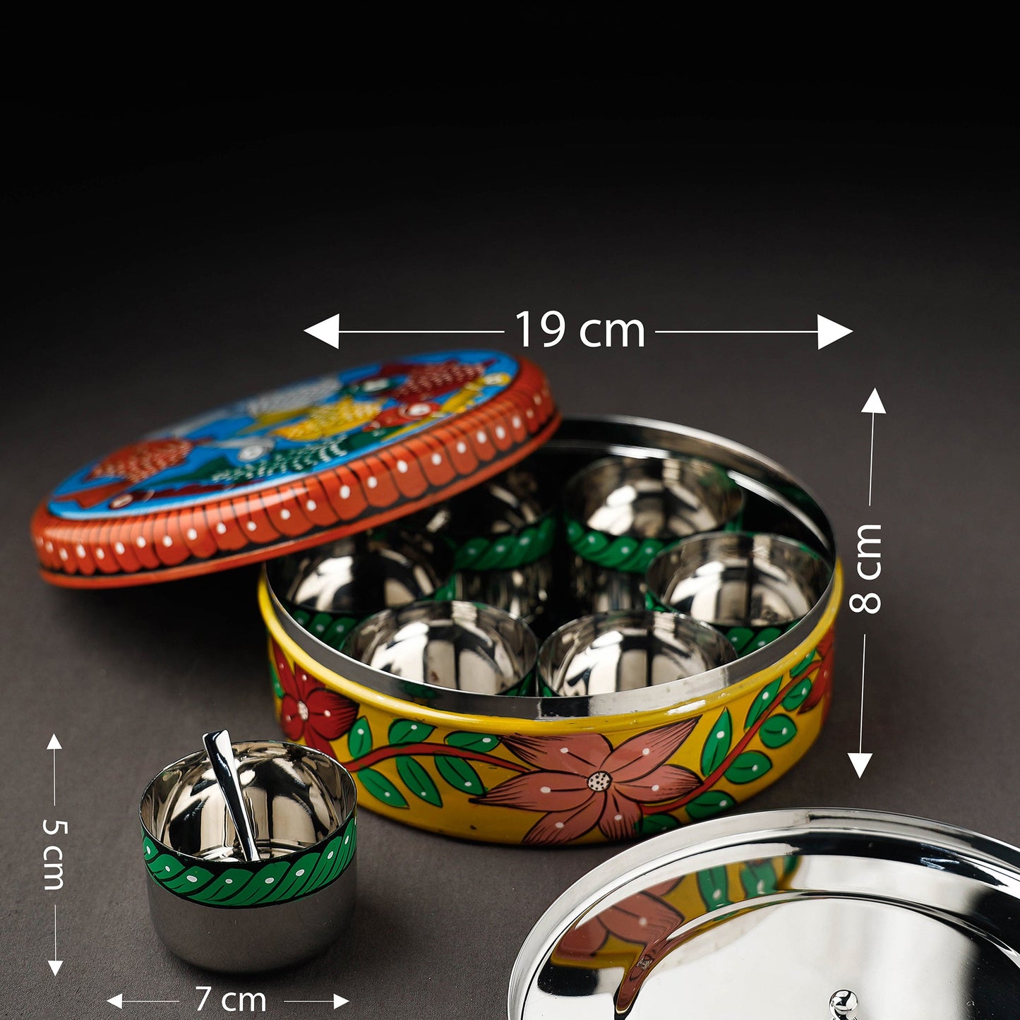 Bengal Patua Multicolor Handpainted Stainless Steel Masala Box