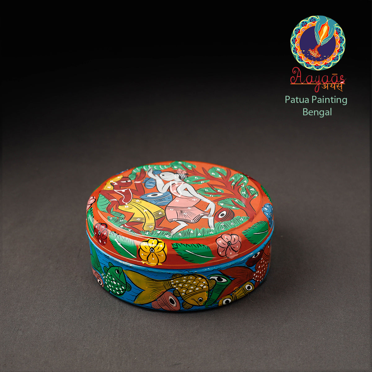 Bengal Patua Handpainted Stainless Steel Multicolor Masala Box