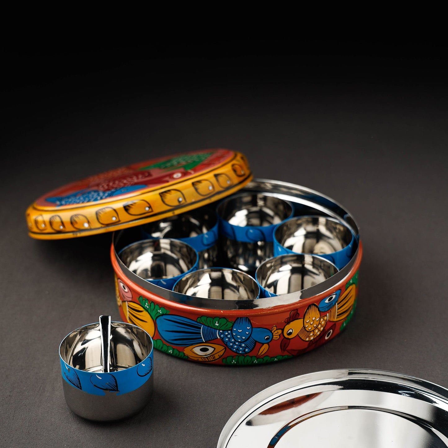 Bengal Patua Multicolor Handpainted Stainless Steel Masala Box
