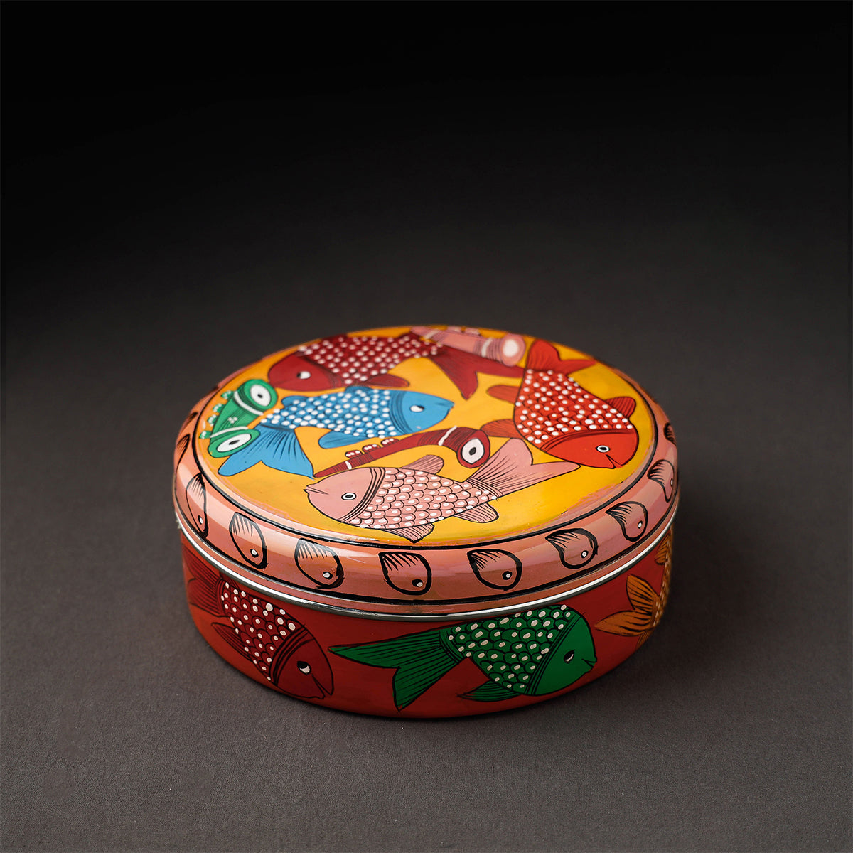 Bengal Patua Handpainted Stainless Steel Multicolor Masala Box