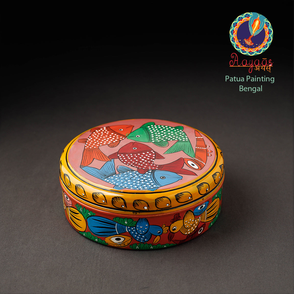 Bengal Patua Multicolor Handpainted Stainless Steel Masala Box