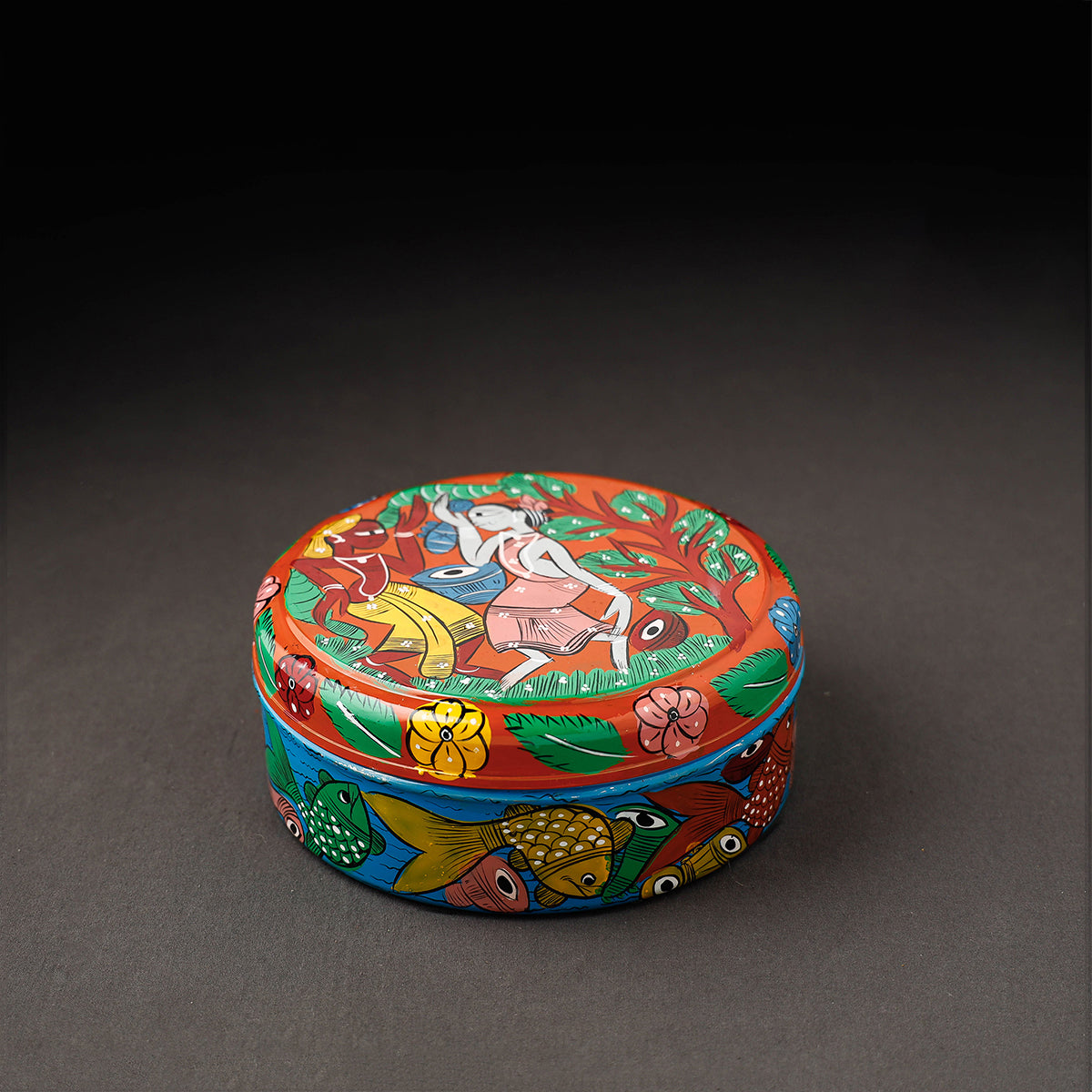 Bengal Patua Handpainted Stainless Steel Multicolor Masala Box