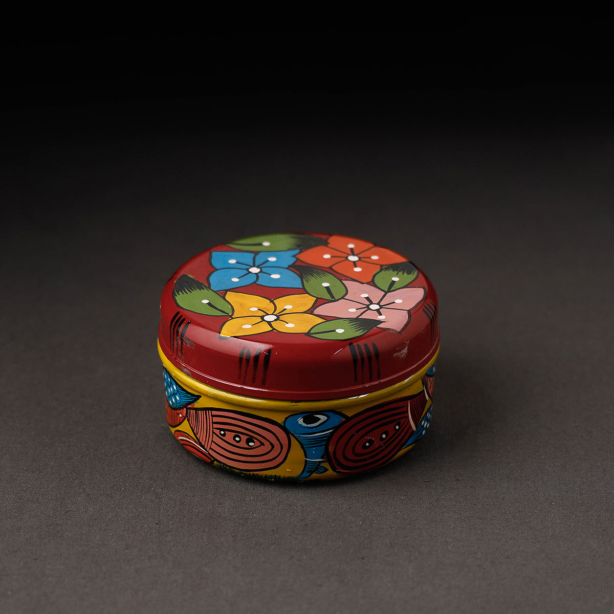Red Bengal Patua Handpainted Stainless Steel Multi Utility Container
