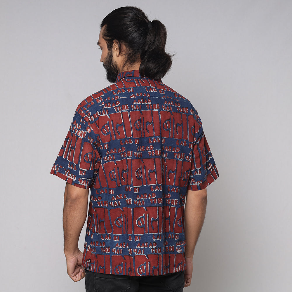 Multicolor - Bindaas Block Printed Natural Dyed Cotton Men Half Sleeve Shirt