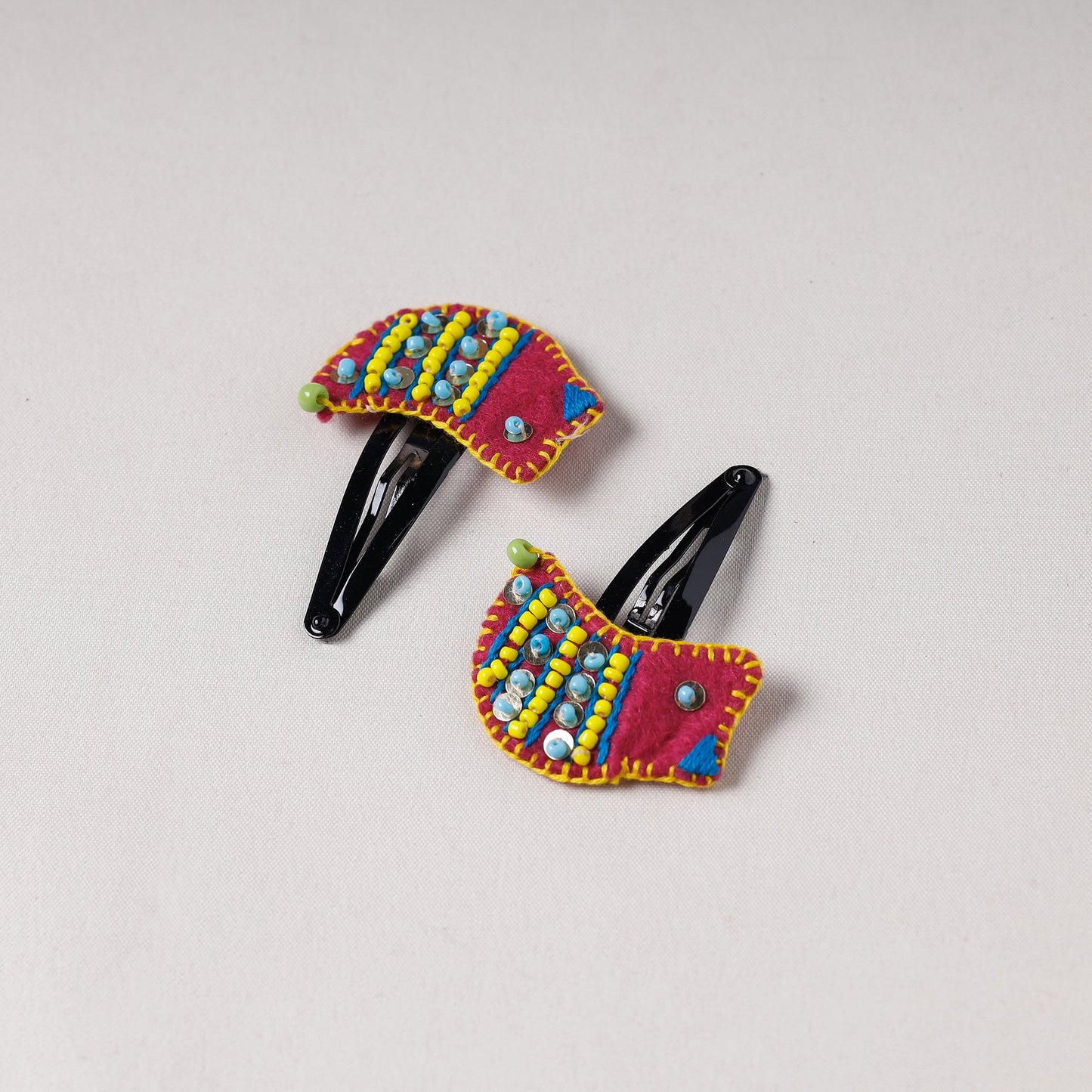 Bird - Handmade Felt & Beadwork Tik-Tak Hair Clips (Set of 2)