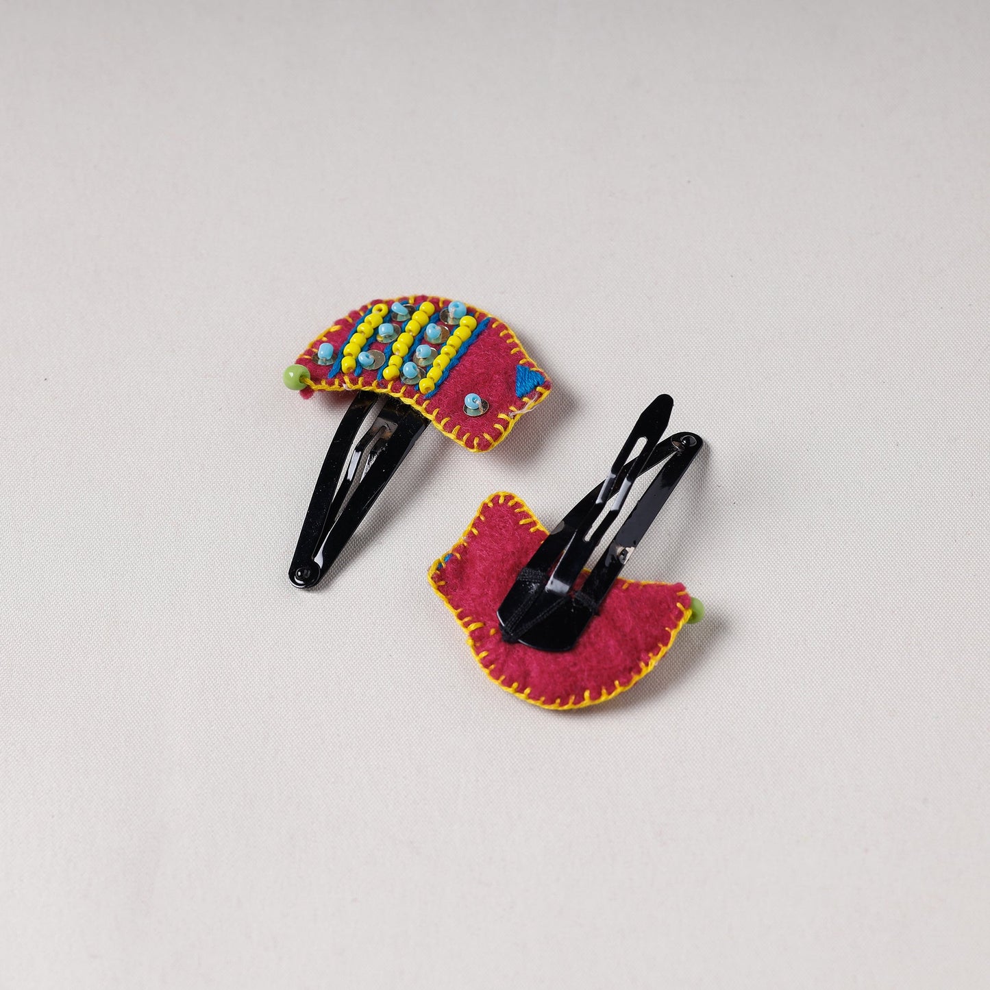 Bird - Handmade Felt & Beadwork Tik-Tak Hair Clips (Set of 2)