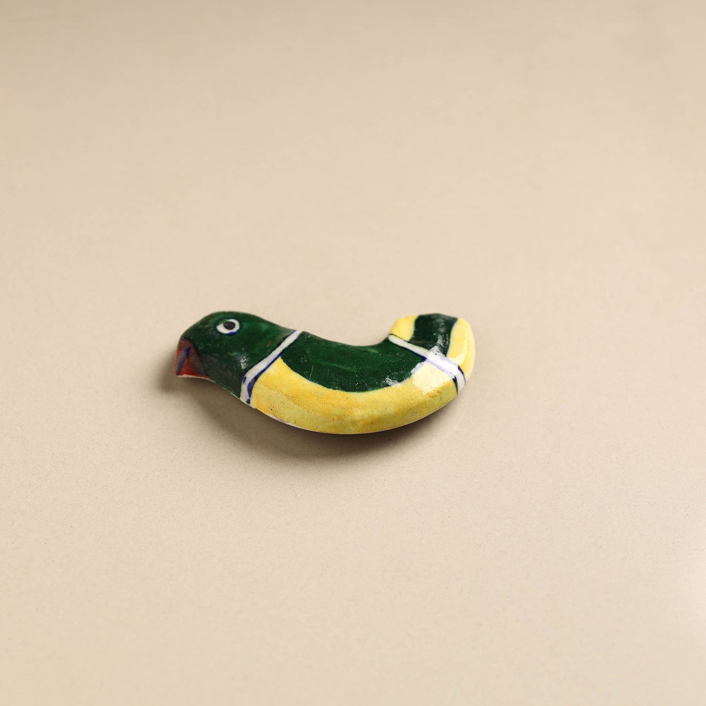 Dark Green Yellow Bird Blue Pottery Ceramic Fridge Magnet