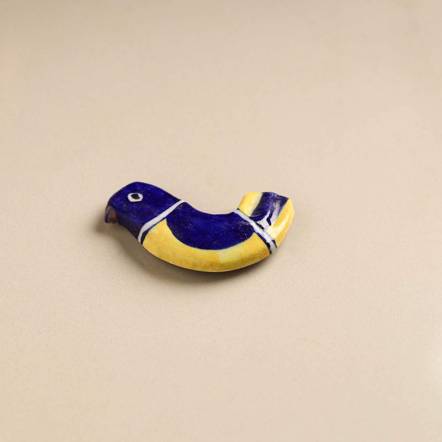 Navy Blue Yellow Bird Blue Pottery Ceramic Fridge Magnet