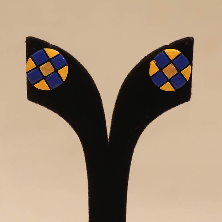 Bishnupur handpainted round shape terracotta stud earrings